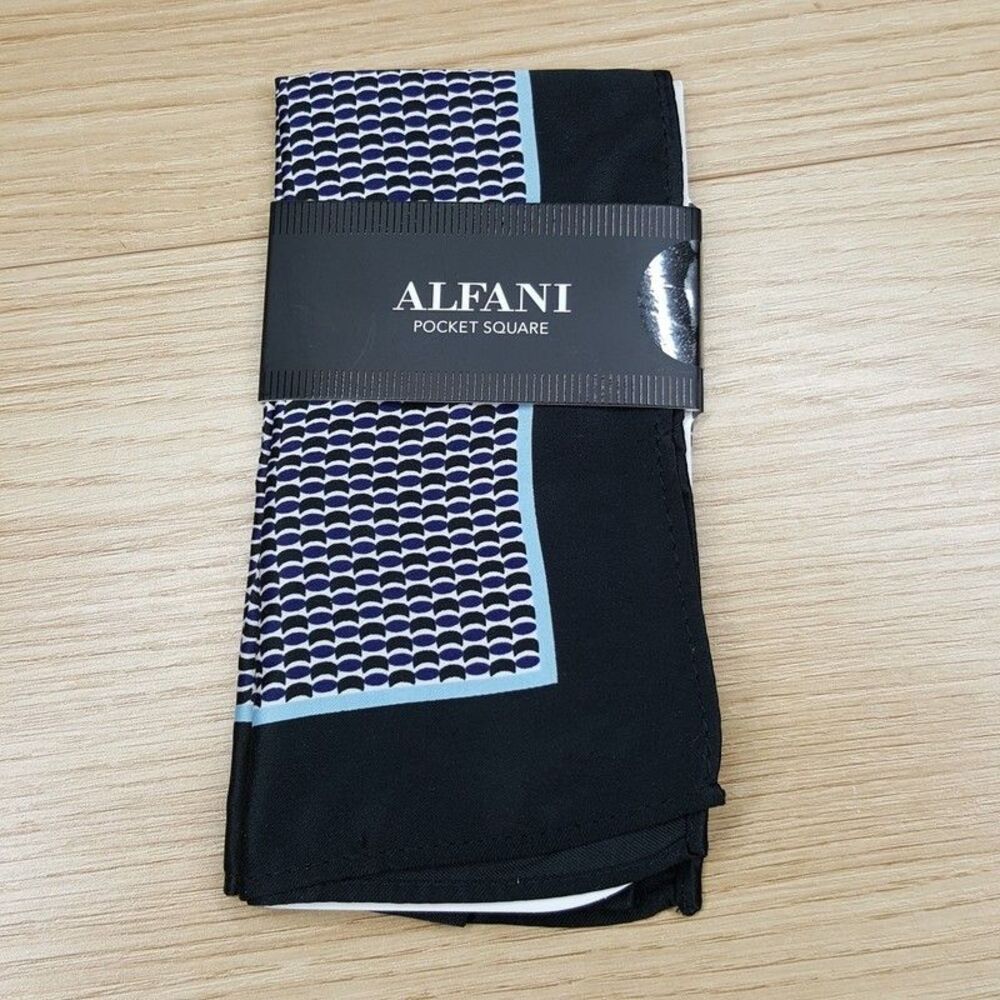 ALFANI Mens Pocket Square Black Geometric Micro Dot Geo